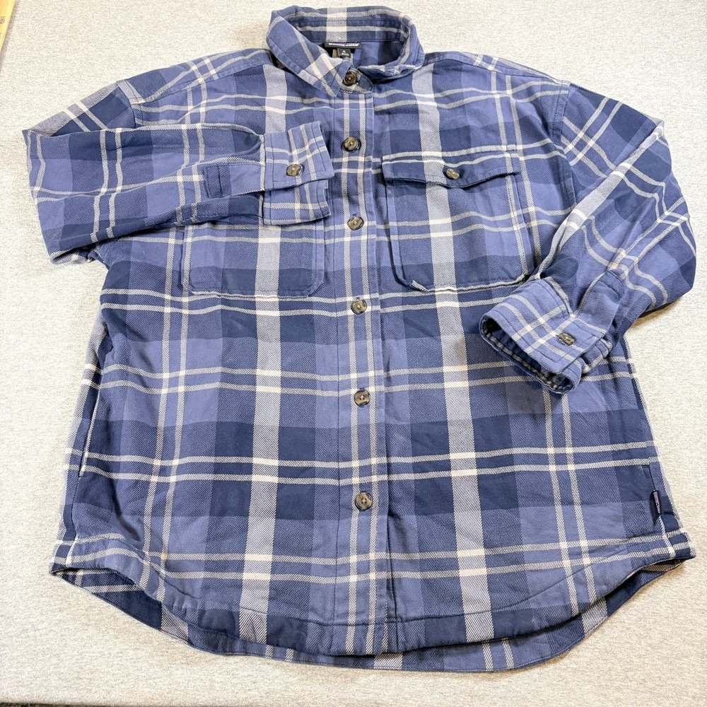 Patagonia Heavy Flannel Shirt Mens XL Blue Plaid Long Sleeve Button Front Cotton